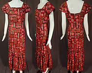 Vintage Kaulana By Perry Hawaiian Polynesian Print Red Cotton MuuMuu Maxi Dress
