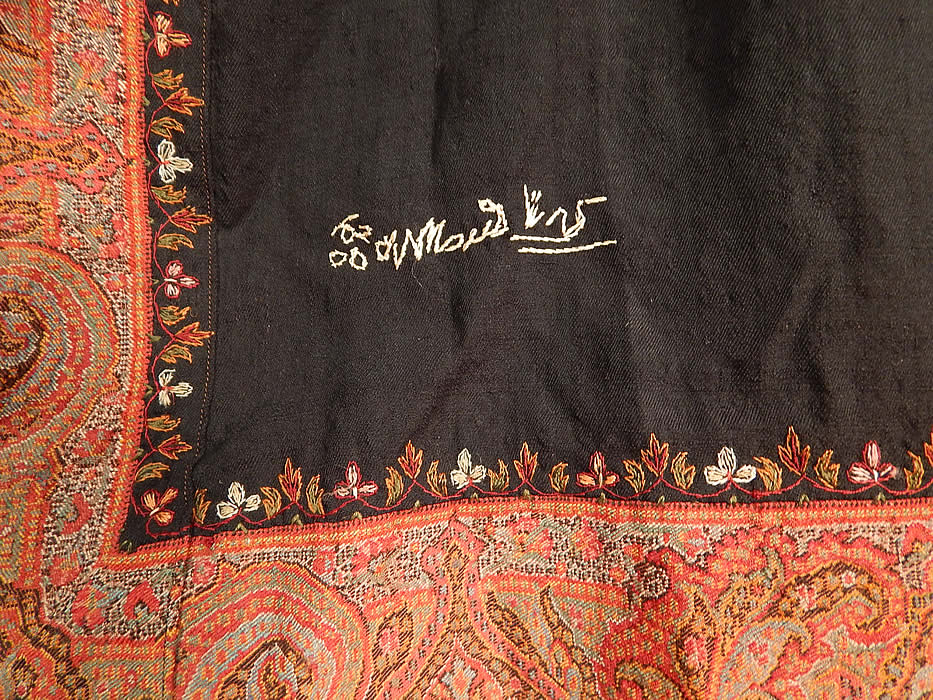 Victorian Antique Wool Signed Kashmir Paisley Shawl Collar Cloak Cape
There is a colorful Kashmir wool hand stitched embroidered pieced patchwork style fringed border trim edging. 