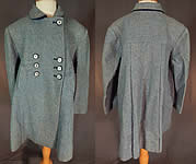 Vintage 50s Girls English Blue Pink Tweed Wool Double Breasted Childs Swing Coat
