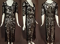 Edwardian Antique Handmade Sheer Black Battenburg Bobbin Tape Lace Dress


