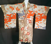 Vintage Japanese Silk Screen Plum Blossom Reversible Haori Kimono Robe Jacket 

