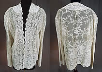 Vintage Antique White Net Cutwork Tambour Embroidery Lace Collar Coat Jacket 
