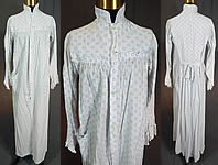 Victorian Blue Polka Dot White Cotton Calico Print Wrapper Bustle Dress Nightgown
