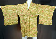 Vintage Japanese Silk Chartreuse Green Pink Ombre Haori Kimono Robe Jacket 
