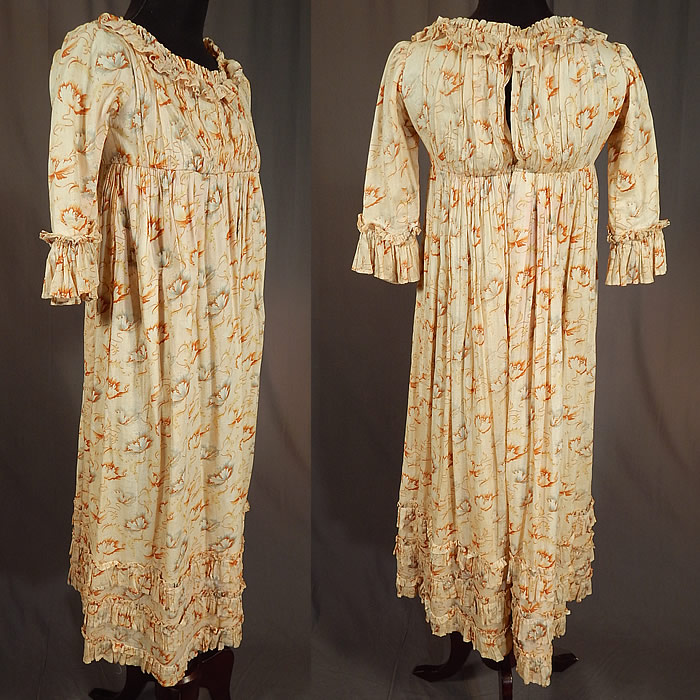 Victorian Girls Art Nouveau Floral Print Cotton Empire Waist Regency Style Dress
The dress measures 40 inches long, with a 28 inch chest, 38 inch waist and 11 inch back. 
