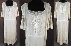 Vintage Embroidered French Knot White Net Crochet Filet Lace Tabard Top Dress

