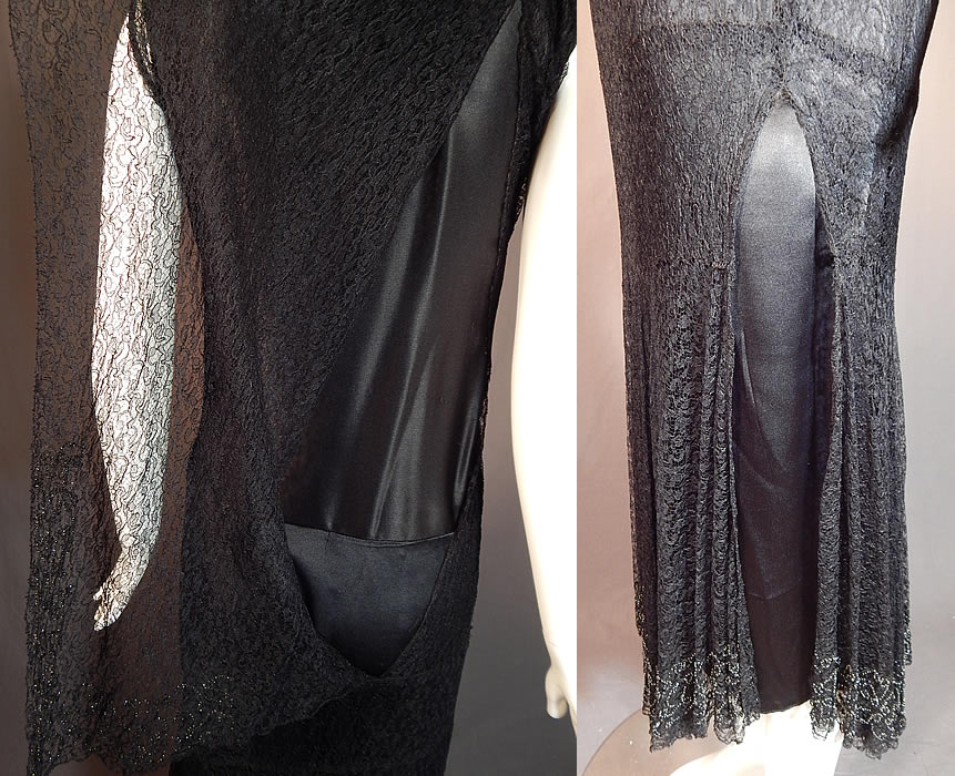 Vintage Black Silk Cobweb Lace Beaded Bias Cut Asymmetrical Evening Gown Goth Dress
The dress measures 52 inches long, with a 36 inch bust, 32 inch waist and 36 inch hips. 