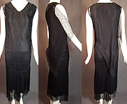Vintage Black Silk Cobweb Lace Beaded Bias Cut Asymmetrical Evening Gown Dress
