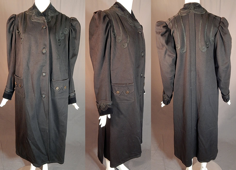 Victorian Black Wool Velvet Soutache Trim Womens Winter Frock Coat