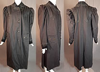Vintage Victorian Black Wool Velvet Soutache Trim Womens Winter Frock Coat 
