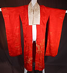 Vintage Japanese Red Silk Gold Embroidered Cranes Furisode Ceremonial Kimono

