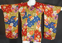 Vintage Japanese Colorful Floral Fan Silk Screen Haori Kimono Robe Jacket
