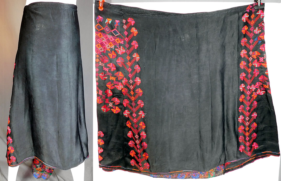 Vintage Palestinian Colorful Cross Stitch Hand Embroidery Ethnic Bedouin Boho Skirt Fabric
This beautiful bedouin boho skirt a long is a long length, perhaps taken from a caftan dress, with a hand stitched unfinished waistband, no closure openings and is unlined. 
