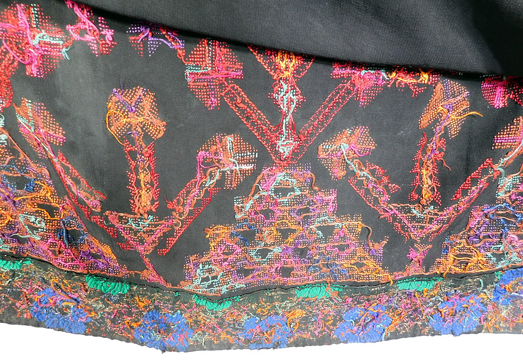 Vintage Palestinian Colorful Cross Stitch Hand Embroidery Ethnic Bedouin Boho Skirt Fabric
It is in fair as-is condition, with several tiny pin holes, frays, snagged pulls scattered in areas ( see close-ups).