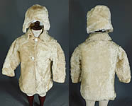 Vintage Victorian Childrens Curly White Mohair Fur Wool Winter Coat & Cap Hat

