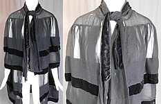 Vintage Art Deco Black Silk Chiffon Velvet Trim Flapper Evening Cloak Cape

