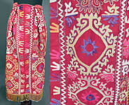 Vintage Antique Uzbekistan Suzani Embroidered Tribal Textile Half Apron Skirt
