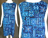 Vintage Fashions of Hawaii Blue Hawaiian Polynesian Print Cotton Shift Dress
