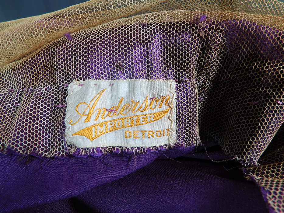 Vintage Art Deco Purple Silk Beaded Bell Sleeve Bias Cut Dress Evening Gown
There is a "Anderson Importer Detroit" label sewn inside the camisole top lining. 