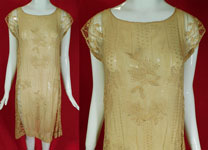 Vintage 1920s Embroidered Ecru Cream Cotton Filet Lace Chemise Shift Dress
