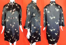 Vintage Tailored By Robert Chen Hong Kong Chinese Black Silk Damask Coat

