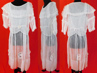 Vintage White Organdy Lace Dove Bird Slip Dress & Rosette Ruffle Blouse Top
