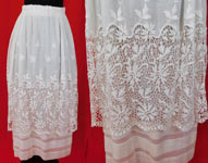 Edwardian Embroidered White Cotton Batiste Lace Layered Tea Length Skirt
