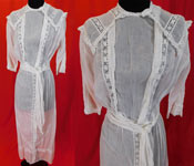 Edwardian White Cotton Batiste Cluny Torchon Bobbin Lace Lawn Dress Tea Gown
