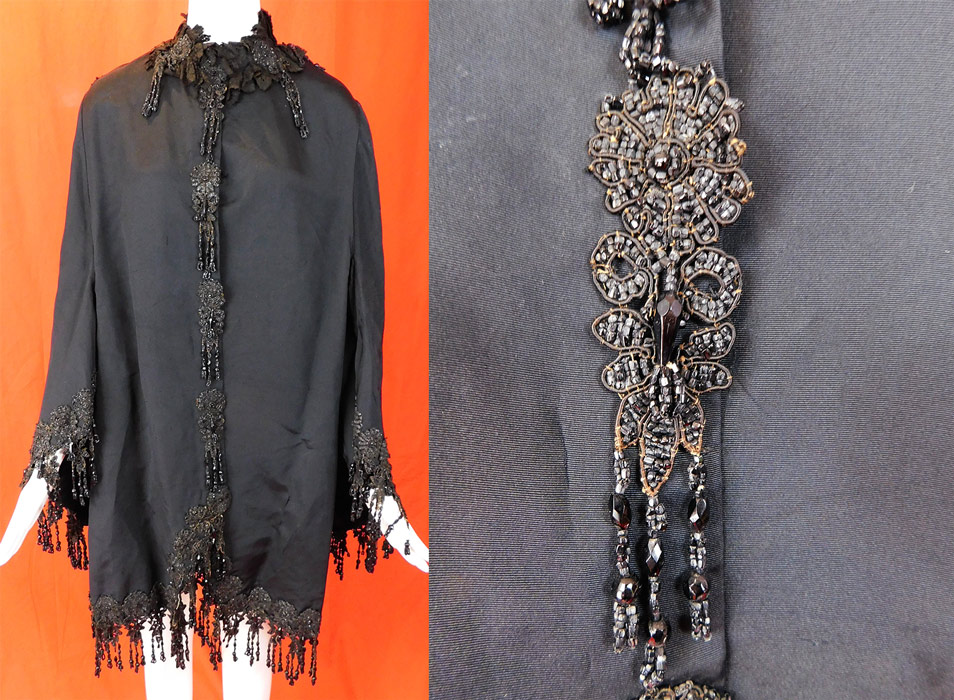 Antique Beaded Victorian Dress Trim, 17 inch section, 1800s Black Beads  Fringe - Dandelion Vintage