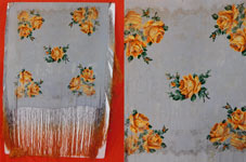 Vintage Art Deco Blue Silk Silver Lame Yellow Roses Ombre Fringe Piano Shawl 

