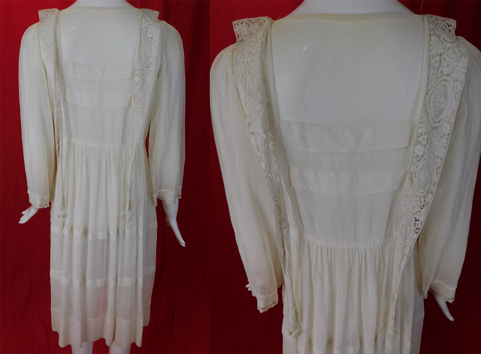 Edwardian Teens Titanic Era White Cotton Batiste Beaded Lace Trim Tea Dress
This is truly a wonderful piece of wearable art! 