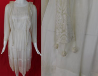 Edwardian 1912 Titanic Era White Cotton Batiste Beaded Lace Trim Tea Dress