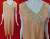 Vintage Pink Silk Cream Embroidered Lace Negligee Nightgown Chemise Dress
