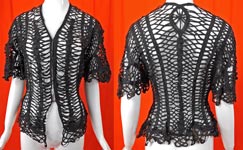 Victorian Black Silk Battenburg Braided Woven Tape Lace Latticework Jacket
