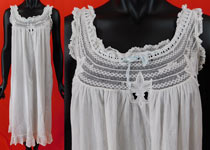 Victorian White Cotton Batiste Lace Fleur de lis Chemise Summer Nightgown Dress

