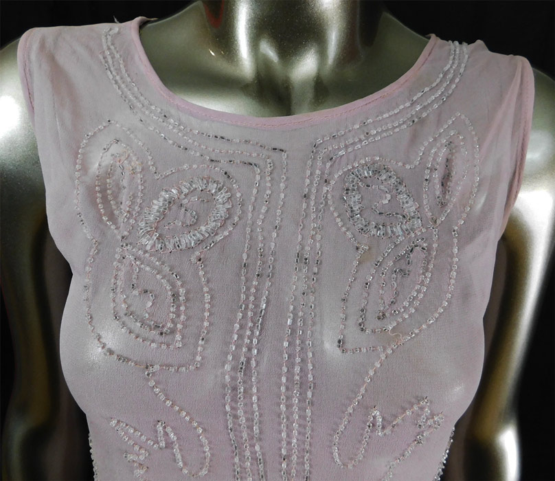 Vintage Art Deco Lilac Pink Sheer Silk Chiffon Crystal Beaded Flapper Dress
This is truly a wonderful piece of Art Deco wearable art! 