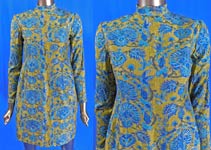  Vintage Chinese Kingfisher Blue Bird Feather Fabric Silk Shantung Mini Dress