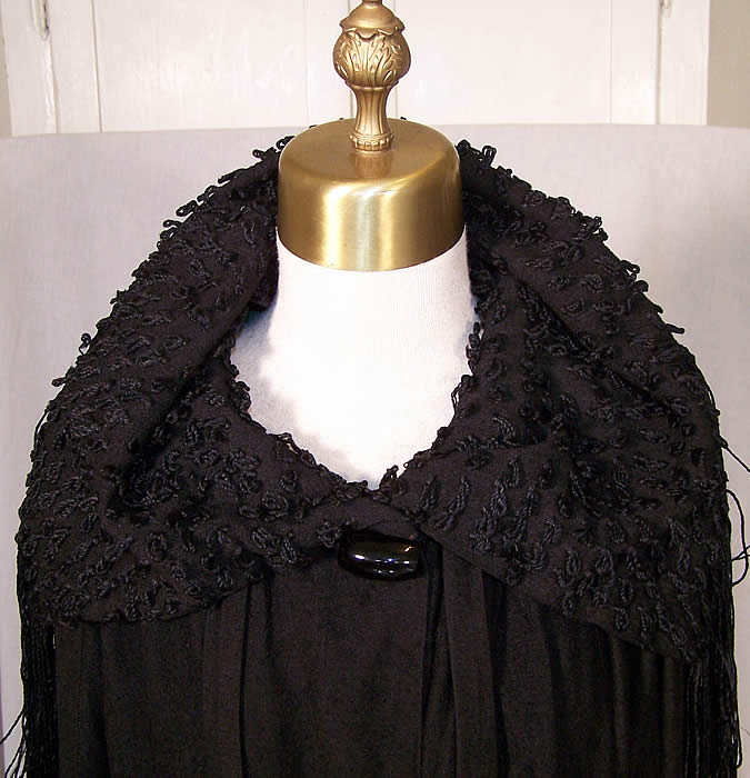 black wool cape. Art Deco Black Wool Silk