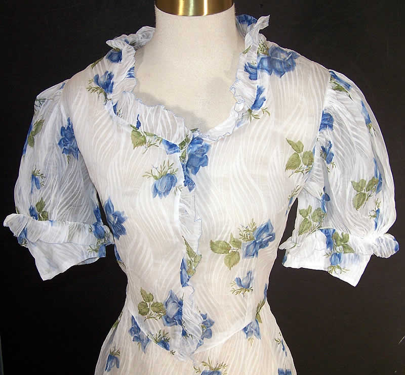 Organdy Blue Floral Rose Print Garden Dress