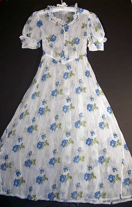 Organdy Blue Floral Rose Print Garden Dress