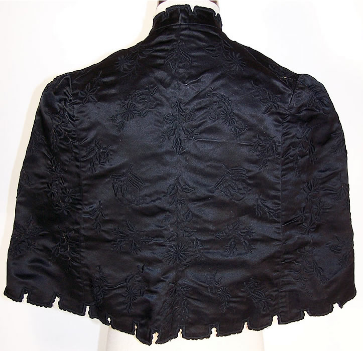 Victorian Black Silk Embroidered Mantle Cape  Back View.