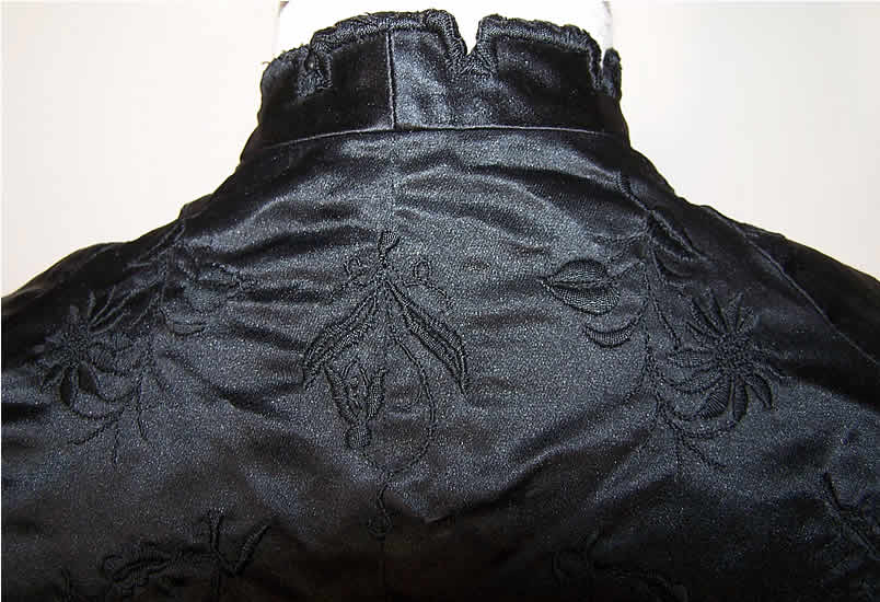 Victorian Black Silk Embroidered Mantle Cape  Close up.