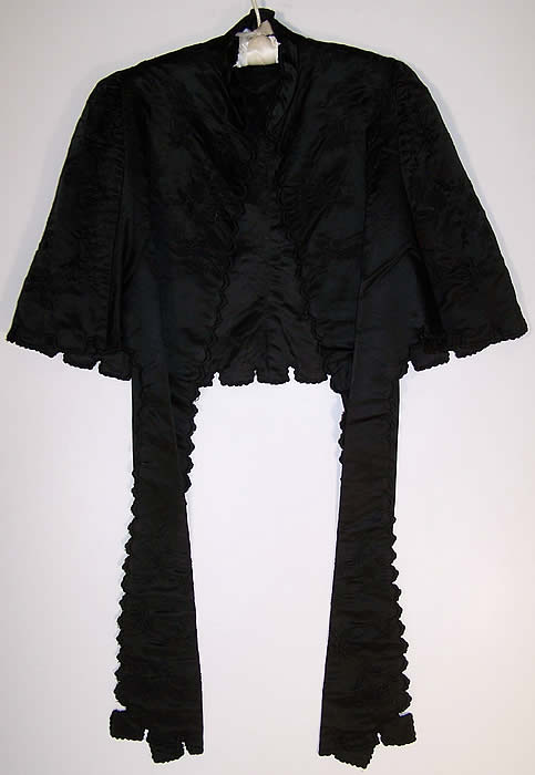 Victorian Black Silk Embroidered Mantle Cape 