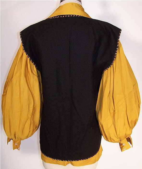 Mexican Embroidered Wool Vest & Gold Blouse   Back View.