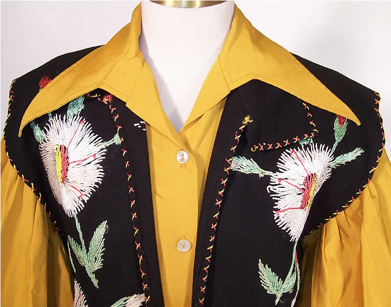 Mexican Embroidered Wool Vest & Gold Blouse  