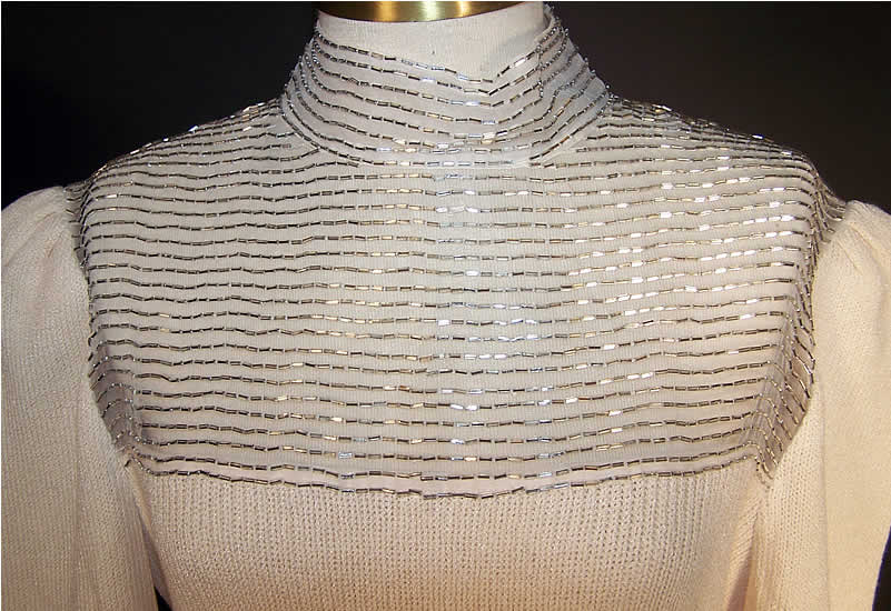 St. John Knit Cream Silver Beaded Dress