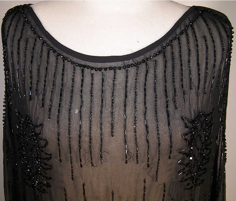 Art Deco Sheer Black Beaded Flapper Dress