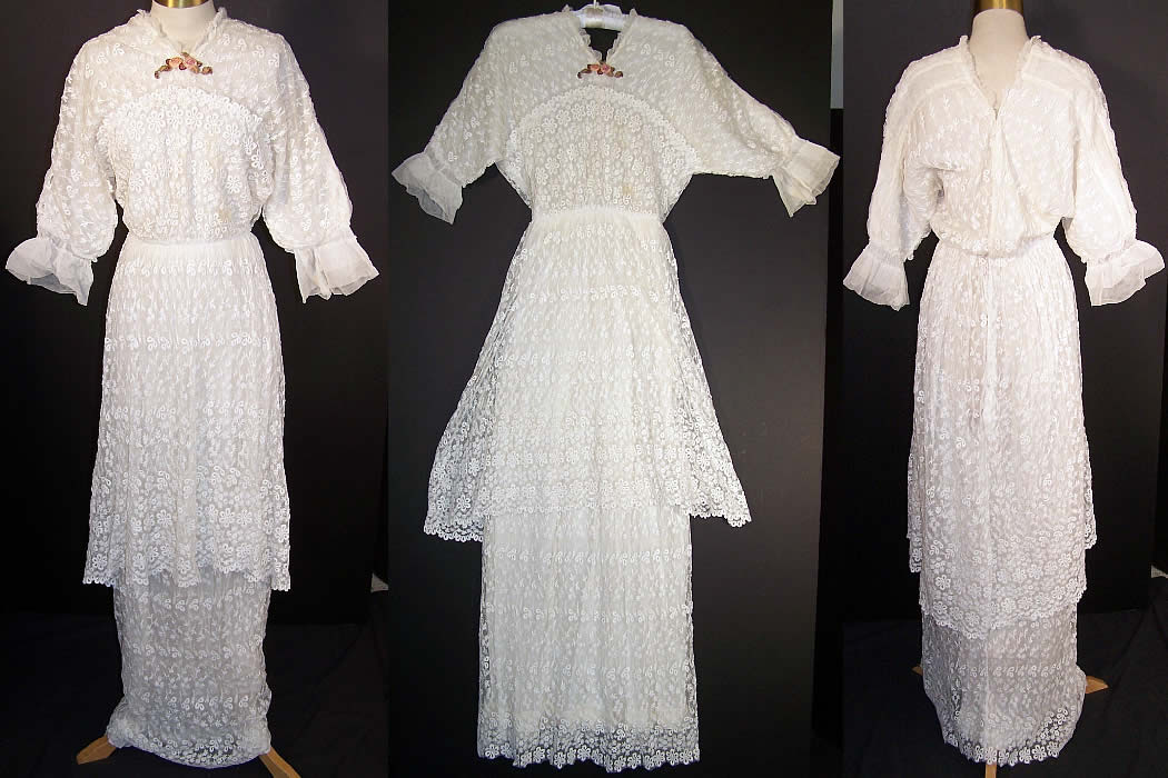  Titanic White Net Embroidered Lace Rosette Dress Front view.