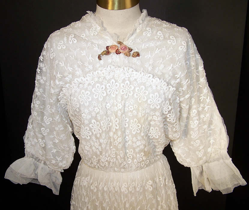 Titanic White Net Embroidered Lace Rosette Dress