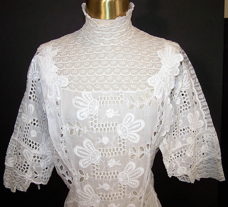 Edwardian White Eyelet Batiste Lawn Lace Wedding Dress 